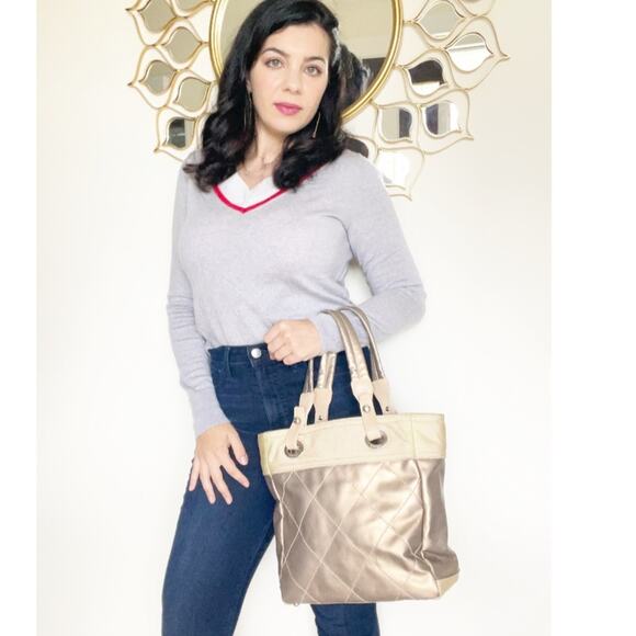 CHANEL Authentic Pariz Biarritz PM Taupe Tote Bag - Picture 1 of 15